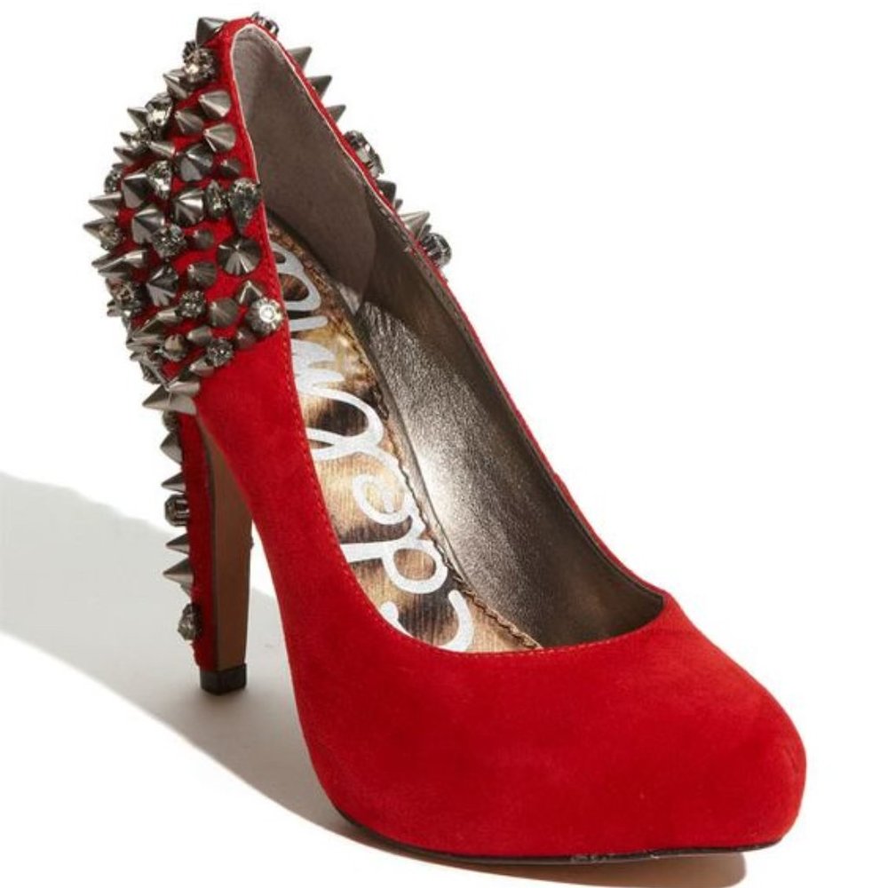 Sam Edelman "Roza" Jeweled/Studded Pumps in Ruby Red